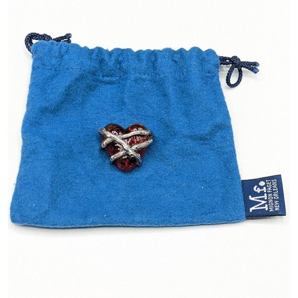 Rare Mignon Faget Red Sterling Silver 925 Secret Heart Brooch Pin w Pouch Bag - Picture 2 of 12